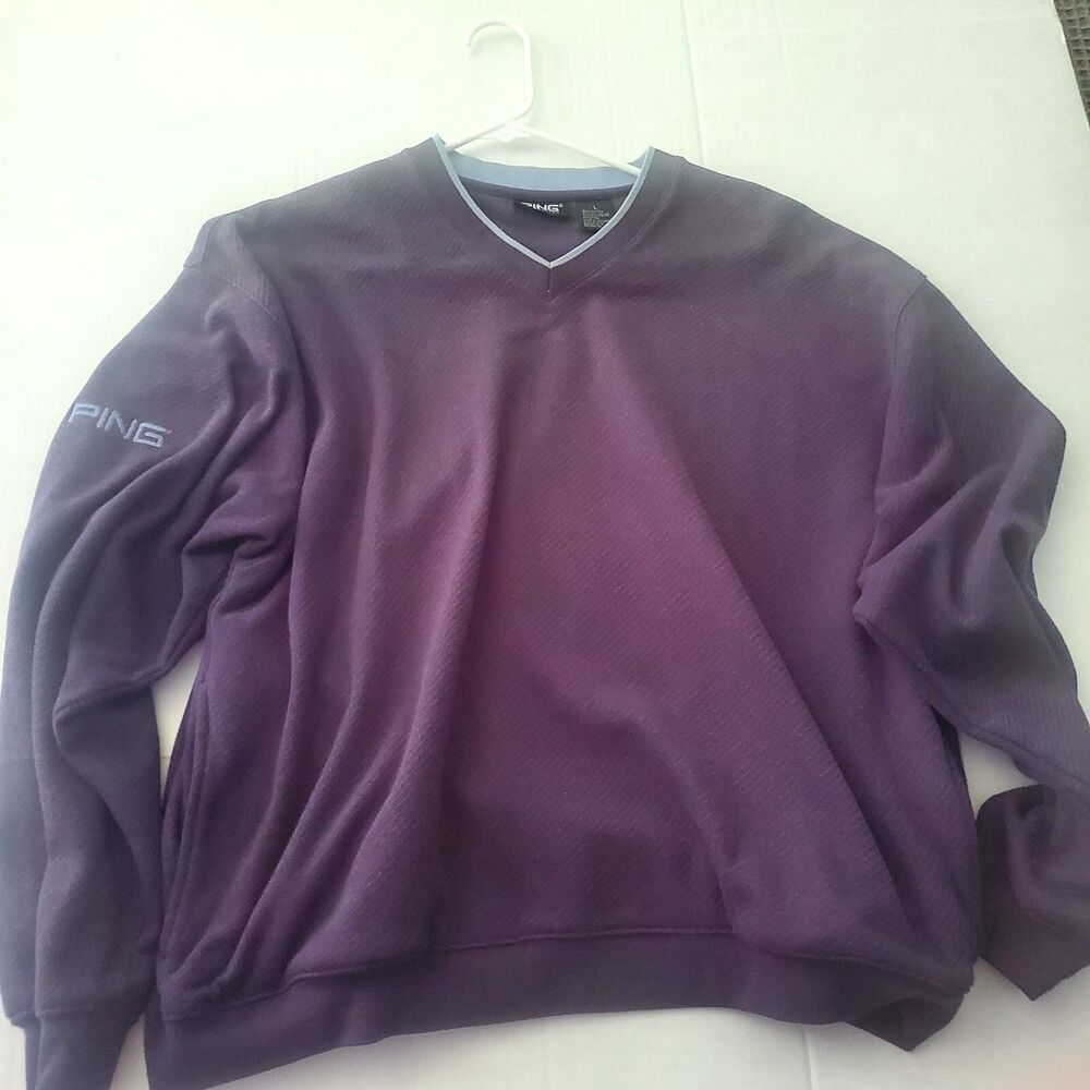 Vintage Men's Ping Golf Pullover, 2 side pockets, Navy Blue, V-Neck, Size Large